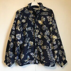 Vintage R&R Sport Navy Blue Botanical Zip Up Bomber Jacket Size 14